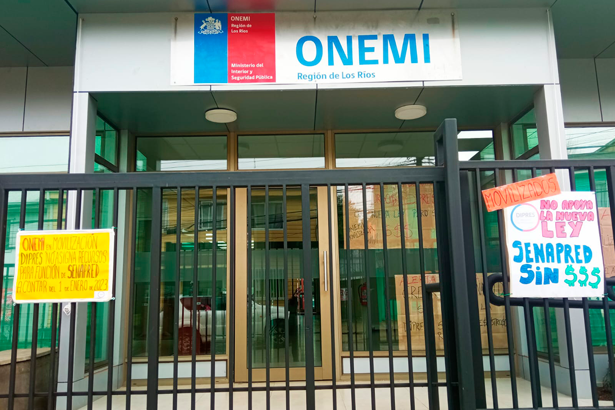 ONEMI Los Ríos se encuentra en paro debido al rechazo monetario de DIPRES frente a nueva ley