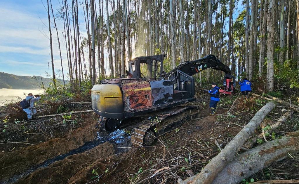 Ataque reivindicado por Liberación Nacional Mapuche destruyó dos grúas entre Los Lagos y Panguipulli