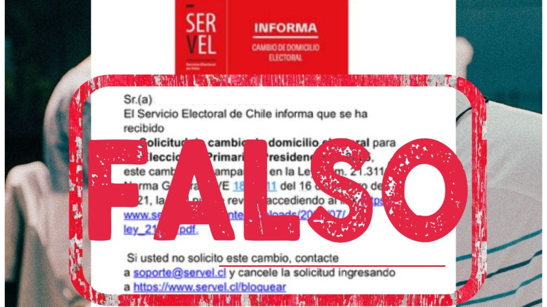 FALSO: Correo que alerta cambio de domicilio electoral no es del Servel, es una estafa para robar datos