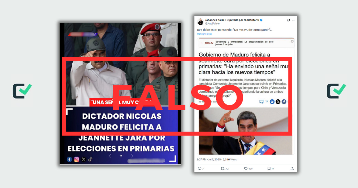 FALSO: Nicolás Maduro no felicitó a Jeannette Jara tras su triunfo en las primarias