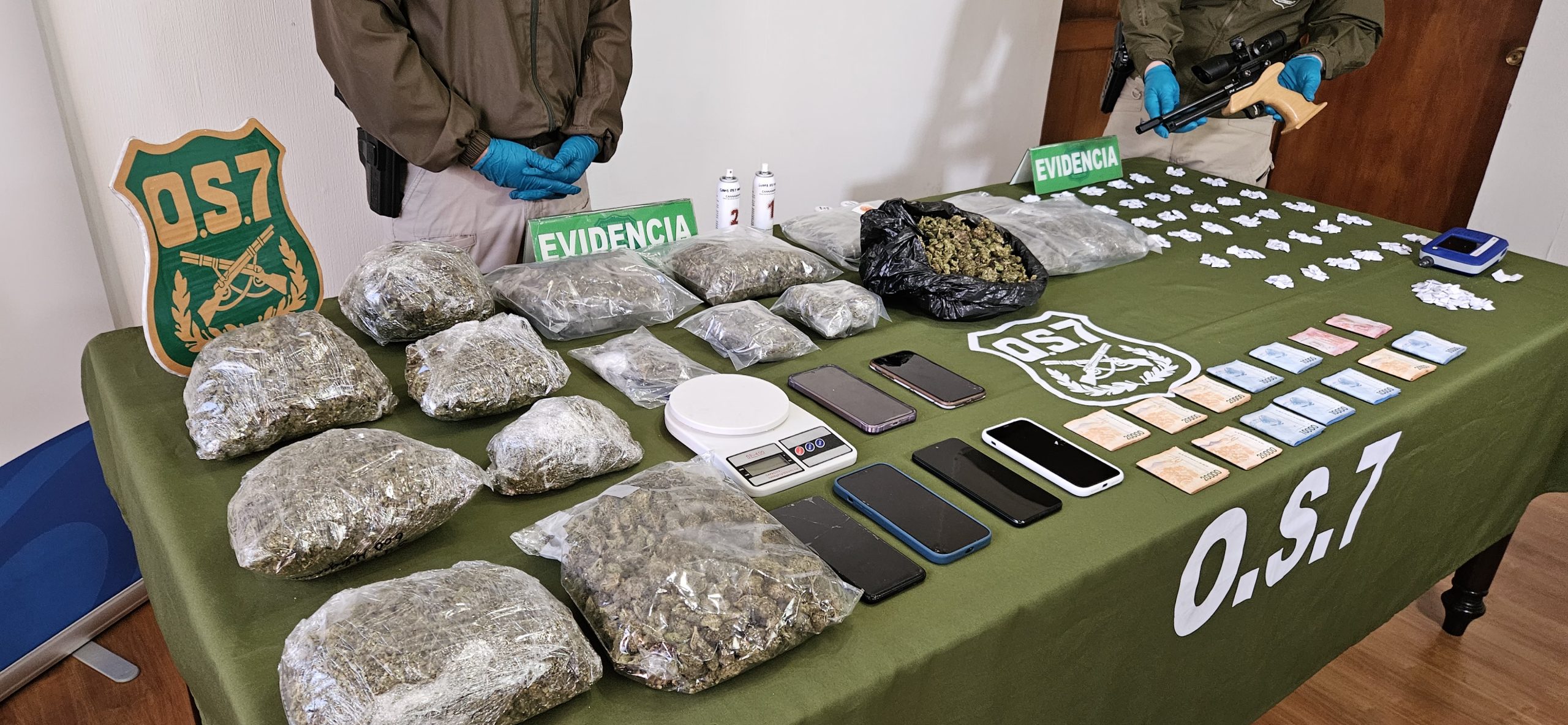 Seis detenidos y $80 millones en droga deja operativo del OS7 en Valdivia y Paillaco