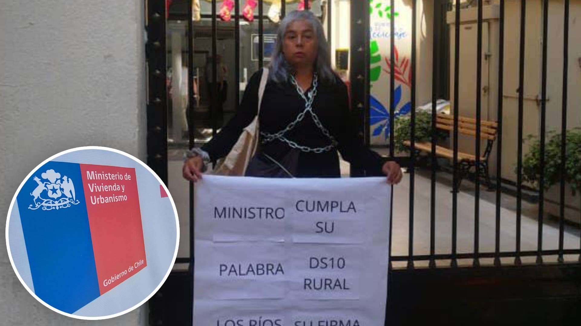 Dirigenta se encadena al MINVU acusando retrasos en subsidios rurales de 93 familias de La Unión