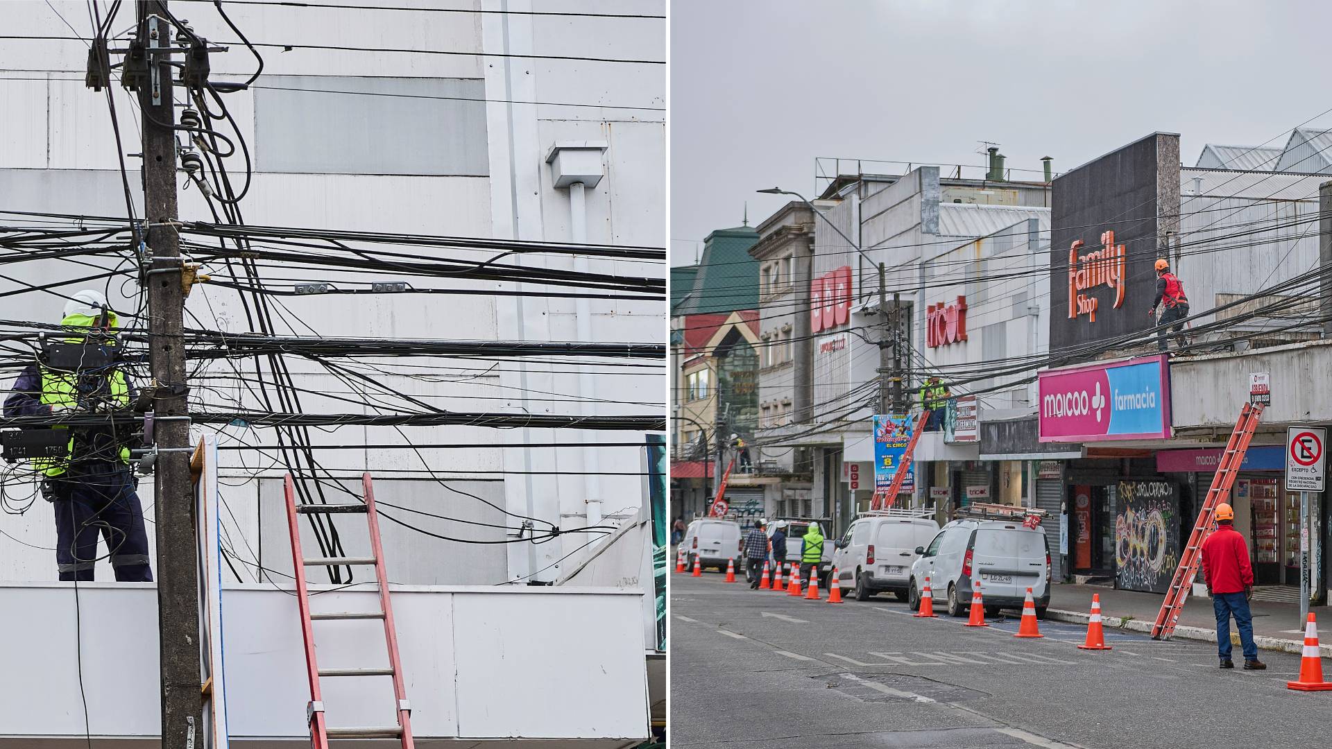 “Chao cables”: Inicia retiro de cableado en desuso para mejorar seguridad y el orden urbano en Valdivia