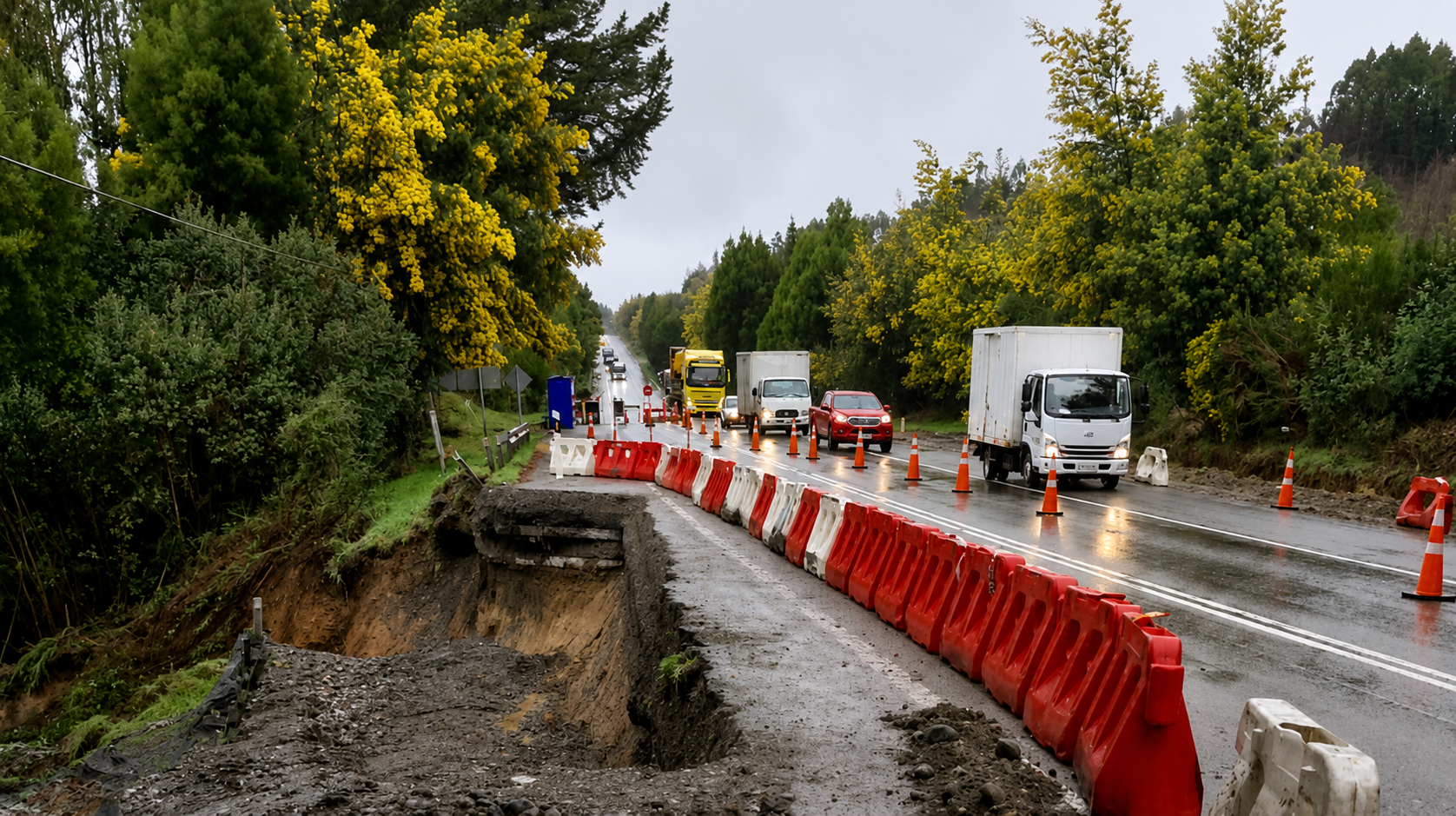 Continúan trabajos para recuperar tramo afectado por deslizamiento en Ruta Valdivia-Mariquina
